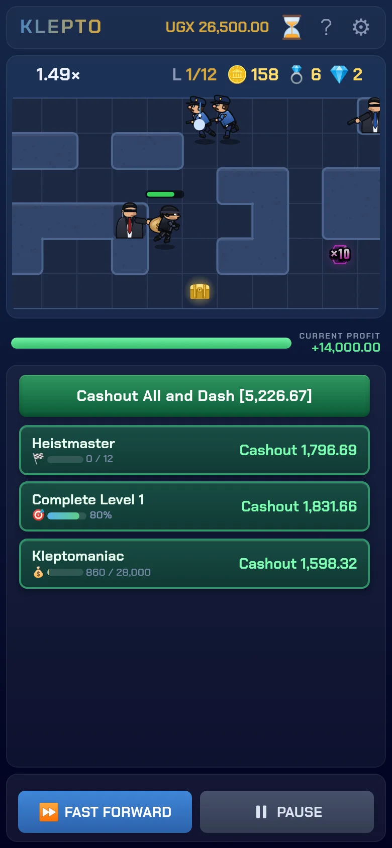 Live play with live cash-out values